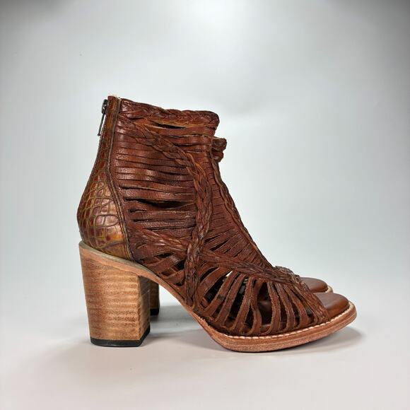 Freebird Bela Dark Brown Leather Braided Boho Heeled Bootie Women's Size 7 - Picture 1 of 11
